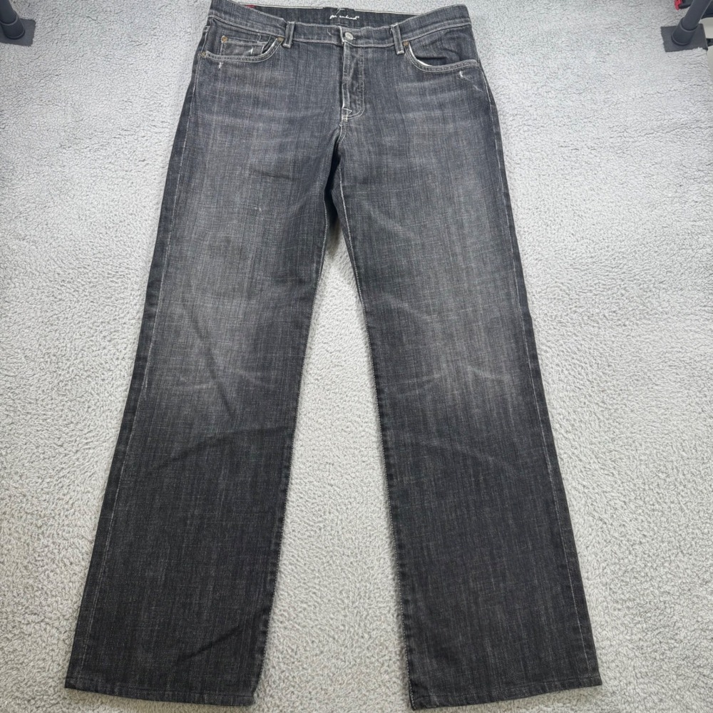 7 For All Mankind Mens Black Faded Straight Leg Jeans Size 36x32 Made USA
